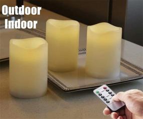 img 2 attached to 🕯️ Pack of 3 Rainproof Flameless Outdoor LED Pillar Candles with Remote and Timer - IP44 Waterproof, Warm White Glow, Weather Resistant Design, 3 x 4 inches, 24-Hour Timer