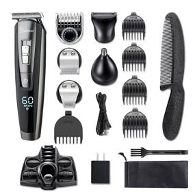 img 2 attached to 💈 HATTEKER Cordless Hair Clipper Beard Trimmer Kit for Men - 5 in 1 Precision Hair Mustache Grooming Set, Waterproof, USB Rechargeable