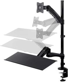 img 4 attached to 💻 Black Monoprice Articulating Gas Spring Sit Stand Monitor and Keyboard Riser Desk Mount - 26 Inch Table Top Workstation, Easy to Use, Compatible with Most Desks