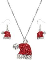 🦌 rhinestone elk stud earrings with red crystal santa hat dangle earrings and necklace set by myanail logo