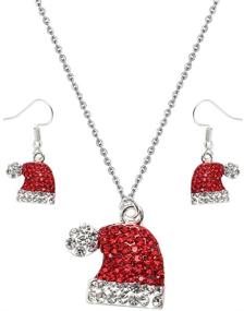 img 3 attached to 🦌 Rhinestone Elk Stud Earrings with Red Crystal Santa Hat Dangle Earrings and Necklace Set by MYANAIL