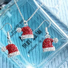 img 2 attached to 🦌 Rhinestone Elk Stud Earrings with Red Crystal Santa Hat Dangle Earrings and Necklace Set by MYANAIL