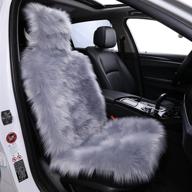 soft plush sheepskin wool car seat cover - universal fit for auto suv trucks - luxurious faux fur fluffy cushions - dark grey logo