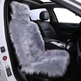 img 4 attached to Soft Plush Sheepskin Wool Car Seat Cover - Universal Fit for Auto SUV Trucks - Luxurious Faux Fur Fluffy Cushions - Dark Grey