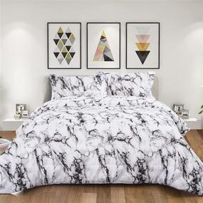 img 4 attached to 🛏️ Clear White Grey Marble Printed Bedding Comforter Set Queen - 3 Piece (1 Solid Comforter + 2 Pillow Cases), Microfiber Bedding Set 90''X90'' with Down Alternative