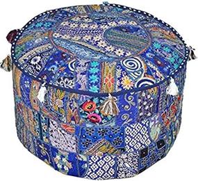 img 3 attached to 🛋️ Bohemian Patchwork Cotton Pouf Cover - Large Round Ottoman Seat Stool Footstool - Indian Vintage Style
