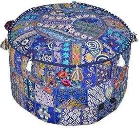 img 2 attached to 🛋️ Bohemian Patchwork Cotton Pouf Cover - Large Round Ottoman Seat Stool Footstool - Indian Vintage Style