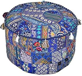 img 4 attached to 🛋️ Bohemian Patchwork Cotton Pouf Cover - Large Round Ottoman Seat Stool Footstool - Indian Vintage Style