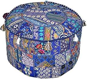 img 1 attached to 🛋️ Bohemian Patchwork Cotton Pouf Cover - Large Round Ottoman Seat Stool Footstool - Indian Vintage Style