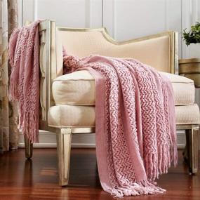 img 4 attached to 🛋️ Soft Sofa Couch Knitted Decorative Throw Blanket with Fringe for Girls - Textured, Cozy, and Lightweight for All Seasons (50''X60'' Dusty Pink/Coral)