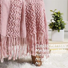 img 1 attached to 🛋️ Soft Sofa Couch Knitted Decorative Throw Blanket with Fringe for Girls - Textured, Cozy, and Lightweight for All Seasons (50''X60'' Dusty Pink/Coral)