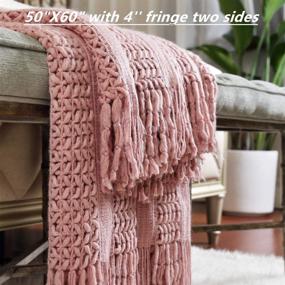 img 2 attached to 🛋️ Soft Sofa Couch Knitted Decorative Throw Blanket with Fringe for Girls - Textured, Cozy, and Lightweight for All Seasons (50''X60'' Dusty Pink/Coral)