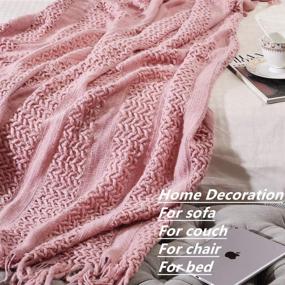 img 3 attached to 🛋️ Soft Sofa Couch Knitted Decorative Throw Blanket with Fringe for Girls - Textured, Cozy, and Lightweight for All Seasons (50''X60'' Dusty Pink/Coral)