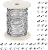 🖼️ plastic-coated stainless steel picture hanging wire bundle with aluminum crimping loop sleeves - ideal for hanging photo frames, artwork, mirrors, bird feeders, string lights, and plant climbing - 1.5mm x 98 feet logo