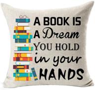 📚 andreannie book lover book club librarian reading pillow case: a dream you hold in your hands, cotton linen cushion cover for new home office decor, 18 x 18 inches logo