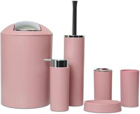 img 4 attached to 🛁 6-Piece Pink Bathroom Accessories Set - Toothbrush Holder, Cup, Soap Dispenser, Dish, Toilet Brush, Trash Can, Bathroom Decorations and Sets (Pink)