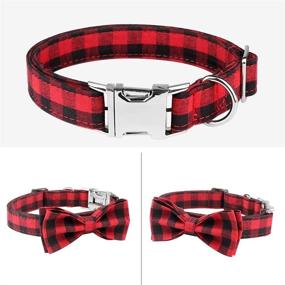 img 1 attached to 🎀 Metallic Plaid Bowtie Dog Cat Collar with Heavy Metal Buckles - Adjustable & Soft Comfy Collar in 3 Sizes