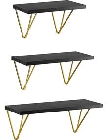 img 4 attached to DCIGNA Floating Shelves Wall Mounted Set of 3: White with Triangle Gold Brackets for Home Decor - Living Room, Bedroom, Kitchen, Bathroom (Black)