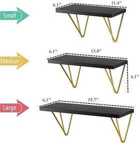 img 3 attached to DCIGNA Floating Shelves Wall Mounted Set of 3: White with Triangle Gold Brackets for Home Decor - Living Room, Bedroom, Kitchen, Bathroom (Black)