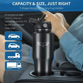 img 3 attached to 🥤 Uchiers 32 oz Stainless Steel Vacuum Insulated Water Bottle Flask - Keep Drinks Cold for 48 Hrs, Hot for 24 Hrs - With Straw Lid & Spout Lid (Black)