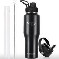 🥤 uchiers 32 oz stainless steel vacuum insulated water bottle flask - keep drinks cold for 48 hrs, hot for 24 hrs - with straw lid & spout lid (black) logo