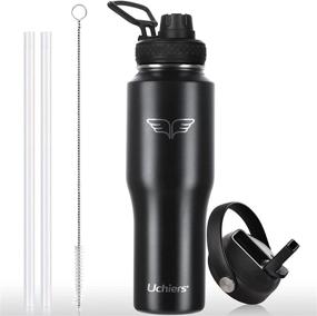 img 4 attached to 🥤 Uchiers 32 oz Stainless Steel Vacuum Insulated Water Bottle Flask - Keep Drinks Cold for 48 Hrs, Hot for 24 Hrs - With Straw Lid & Spout Lid (Black)