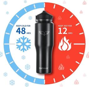 img 1 attached to 🥤 Uchiers 32 oz Stainless Steel Vacuum Insulated Water Bottle Flask - Keep Drinks Cold for 48 Hrs, Hot for 24 Hrs - With Straw Lid & Spout Lid (Black)