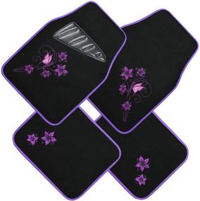 img 3 attached to 🌸 Set of 4 Universal Fit Butterfly & Flower August Auto Carpet Car Floor Mats for Sedan, SUVs, Truck, Vans