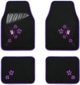 img 4 attached to 🌸 Set of 4 Universal Fit Butterfly & Flower August Auto Carpet Car Floor Mats for Sedan, SUVs, Truck, Vans