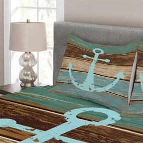 img 2 attached to 🚢 Ambesonne Anchor Bedspread: Teal Brown Queen Size Coverlet Set – Timeworn Marine Nautical Theme with Rustic Weathered Wooden Planks – Includes 2 Pillow Shams