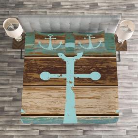 img 1 attached to 🚢 Ambesonne Anchor Bedspread: Teal Brown Queen Size Coverlet Set – Timeworn Marine Nautical Theme with Rustic Weathered Wooden Planks – Includes 2 Pillow Shams