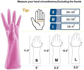 img 3 attached to 🧤 Mulfei 3 Pairs Household Cleaning Gloves: Reusable Rubber Dishwashing Gloves - Green, Pink, and Blue