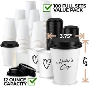 img 3 attached to Convenient 12 Oz. Disposable Coffee Cup Set - 100 Paper Cups with Black Plastic Lids, Stylish Grab 'n Go Design - Personalizable Cups, Ideal Travel Companion (100 Count)