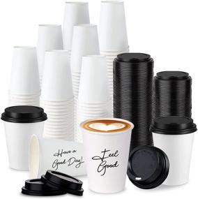 img 4 attached to Convenient 12 Oz. Disposable Coffee Cup Set - 100 Paper Cups with Black Plastic Lids, Stylish Grab 'n Go Design - Personalizable Cups, Ideal Travel Companion (100 Count)