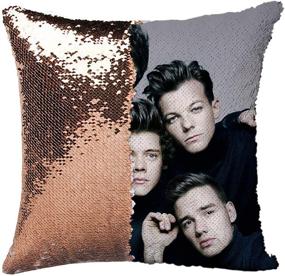 img 1 attached to 🎁 Декоративные подушки с пайетками Jiamos Direction Merch: реверсивные подушки-мермейд, идеальный подарок на Рождество и день рождения, 16x16 дюймов, цвет шампанского золота.