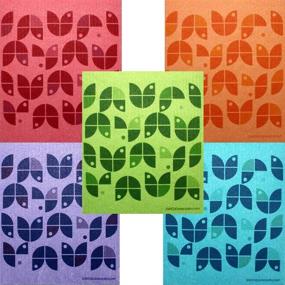 img 4 attached to 🌼 Geometric Flowers Set: 5 Swedish Dishcloths, ECO-Friendly Absorbent Cleaning Cloths, Reusable Wipes