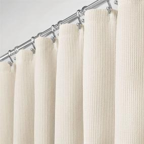 img 4 attached to mDesign Cotton Waffle Weave Fabric Shower Curtain - Hotel Quality, Farmhouse Style - 72x72 Inch Cream/Beige - Machine Washable for Bathroom Showers and Bathtubs