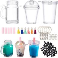🧋 olycraft 204pcs mini milky tea keychain accessories: ultimate bubble tea cream glue casting kit + adorable mini cup pendant charms with keychain rings, tassels, bubbles & straws for key chain diy and earring making logo
