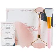 🌹 premium rose quartz gua sha board tool + facial roller + silicone brush - guashaco essential wellness kit: perfect gua sha set for beginners in your daily facial beauty self-care routine logo