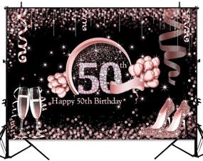 img 1 attached to 🎉 Captivating Sensfun Rose Gold 50th Birthday Backdrop: Glitter Diamonds, Balloons, High Heels! Perfect for Fabulous Women Turning 50! - 7x5ft