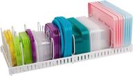 large capacity adjustable lid organizer rack for kitchen cabinets, cupboards, pantry shelves, drawers - expandable food container lid organizer to keep kitchen tidy - white (patent pending) логотип