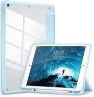 📱 dtto ipad 9th/8th/7th generation 10.2 inch 2021/2020/2019 case - lightweight smart trifold stand | hard pc clear transparent back cover | shockproof with pencil holder | ice blue logo