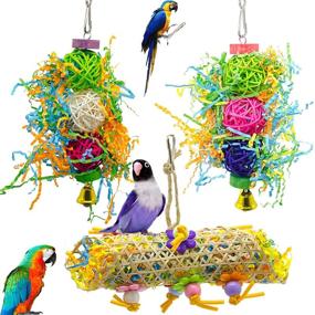 img 4 attached to OINEEDU 3PCS Bird Chewing Toys - Parrot Cage Paper Shredder Toy - Sepak Takraw Bamboo Net Brushed Grass - Cockatiel & Small Animal Enrichment