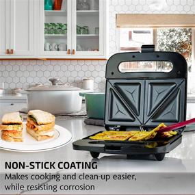 img 2 attached to 🥪 Ovente Electric Indoor Sandwich Grill Maker, Non-Stick Cast Iron Grilling Plates, 750W Countertop Bread Toaster, Easy Storage & Clean, Perfect for Breakfast Grilled Cheese, Egg & Steak, Black GPS401B