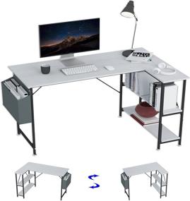 img 4 attached to 🖥️ SZXKT White L Shaped Desk: Space-saving Home Office Desk with Smart Storage Shelves, Study, Gaming and Studio Workstation