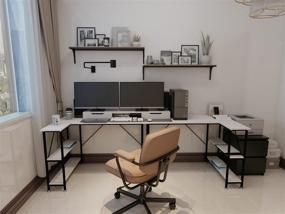 img 1 attached to 🖥️ SZXKT White L Shaped Desk: Space-saving Home Office Desk with Smart Storage Shelves, Study, Gaming and Studio Workstation