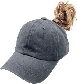 img 4 attached to 🧢 Charming Vintage Distressed Girls' Ponytail Hat: Adjustable Kids Plain Baseball Dad Cap by Waldeal
