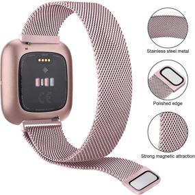 img 1 attached to 💎 Tobfit 2-Pack Metal Bands for Fitbit Versa 2 with 2x TPU Screen Protector Case - Full Coverage Stainless Steel Adjustable Magnetic Bracelet Wristbands (Rose Gold & Silver, Small)