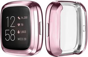 img 2 attached to 💎 Tobfit 2-Pack Metal Bands for Fitbit Versa 2 with 2x TPU Screen Protector Case - Full Coverage Stainless Steel Adjustable Magnetic Bracelet Wristbands (Rose Gold & Silver, Small)