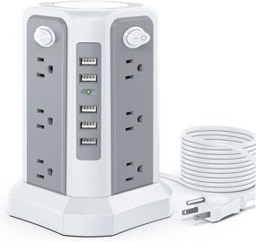 img 4 attached to 💥 Superior Power Strip Surge Protector: 12 AC Outlets, 5 USB Ports, 16.4 FT Extension Cord, Tower Design, Overload Protection - Perfect for Home Office!